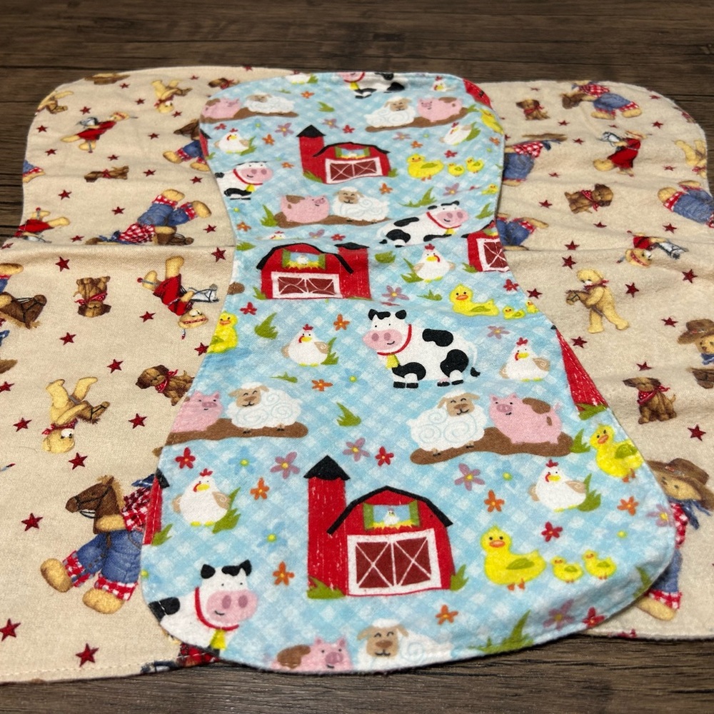 Set of 4 Handmade Cowboy/farm themed burp cloths